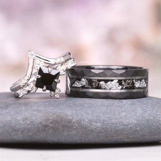 Black Onyx & Meteorite Couples Ring Set