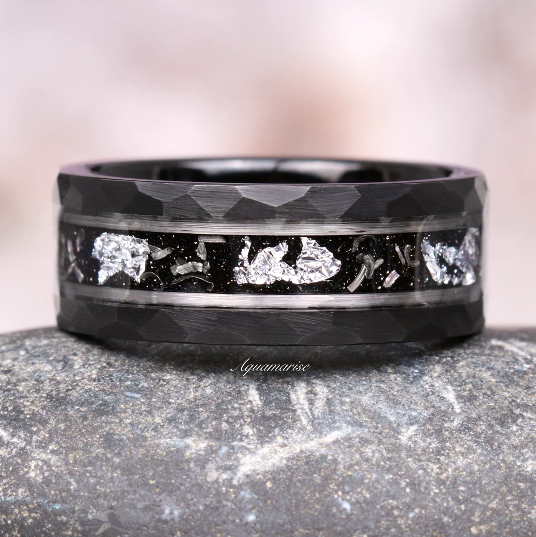 Galaxy Salt and Pepper (Herkimer) Diamond & Meteorite Couples Ring