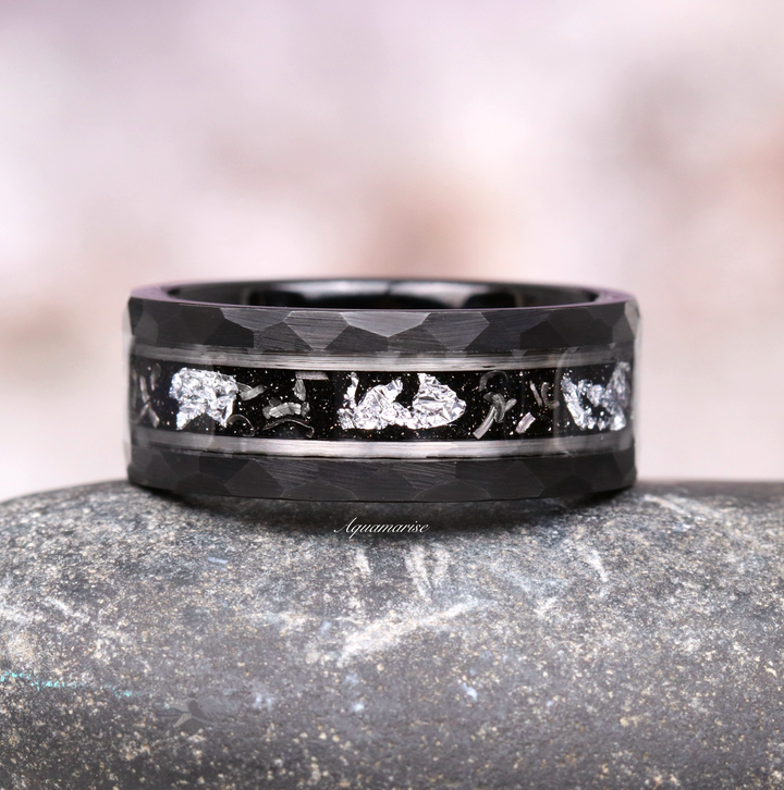 Galaxy Salt and Pepper (Herkimer) Diamond & Meteorite Couples Ring