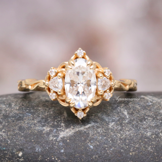 Esme Oval Cut Moissanite Engagement Ring in 14K Solid Yellow Gold