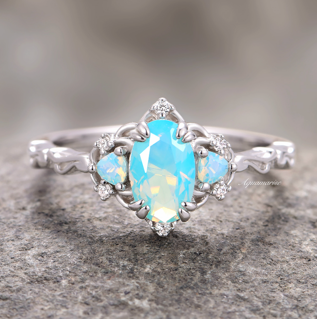 Esme Opalescent Blue Sapphire Mermaid Ring- 925 Sterling Silver