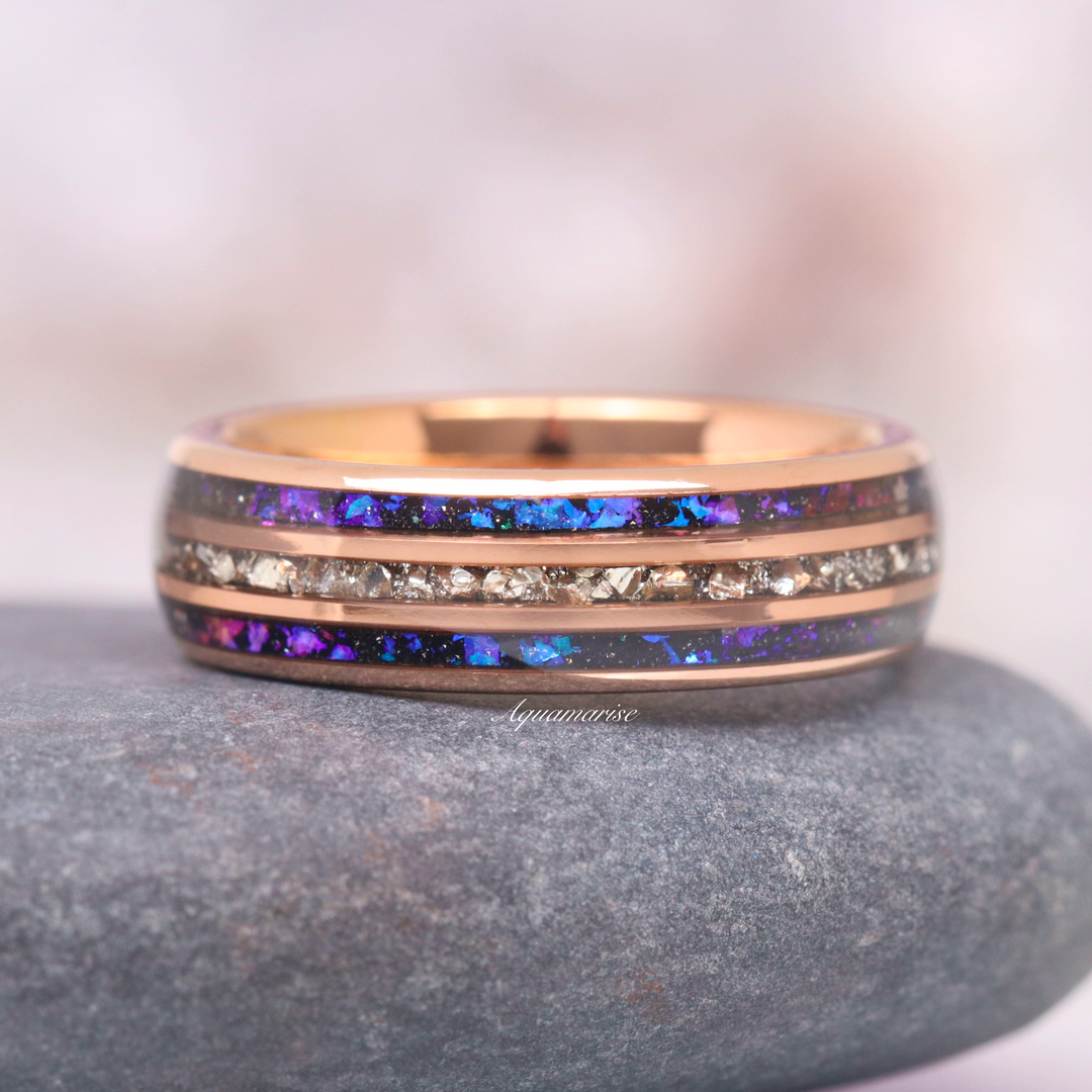 Orion Nebula™ & Crushed Diamond Wedding Band- 6MM Rose Gold Tungsten