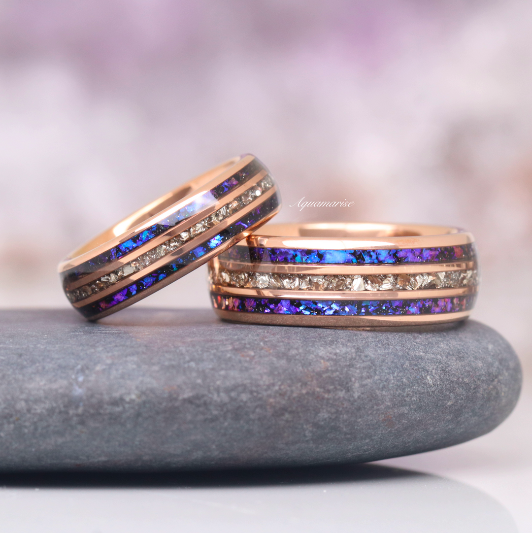 Orion Nebula™ & Crushed Diamond Wedding Band- 8MM  Rose Gold Tungsten