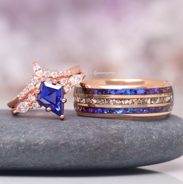 Skye Kite™  Cornflower Sapphire Kite Engagement Ring Set- 14K Solid Rose Gold