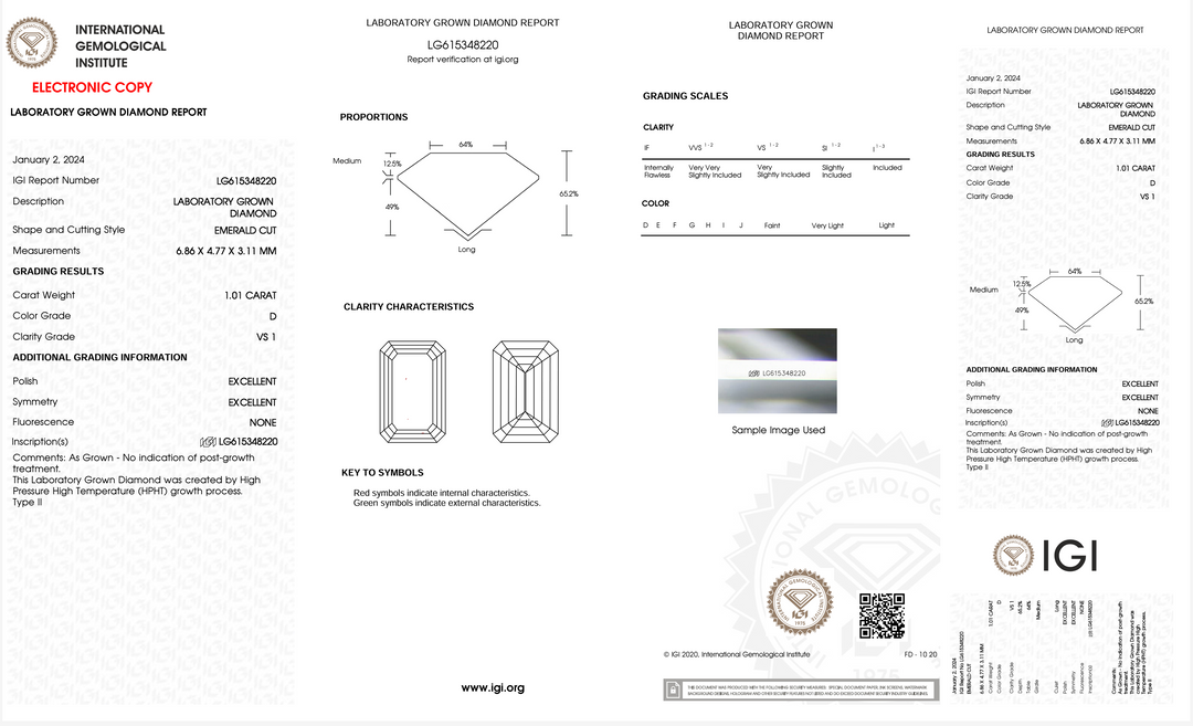 1.01 Carat Emerald Lab Grown Diamond (IGI)