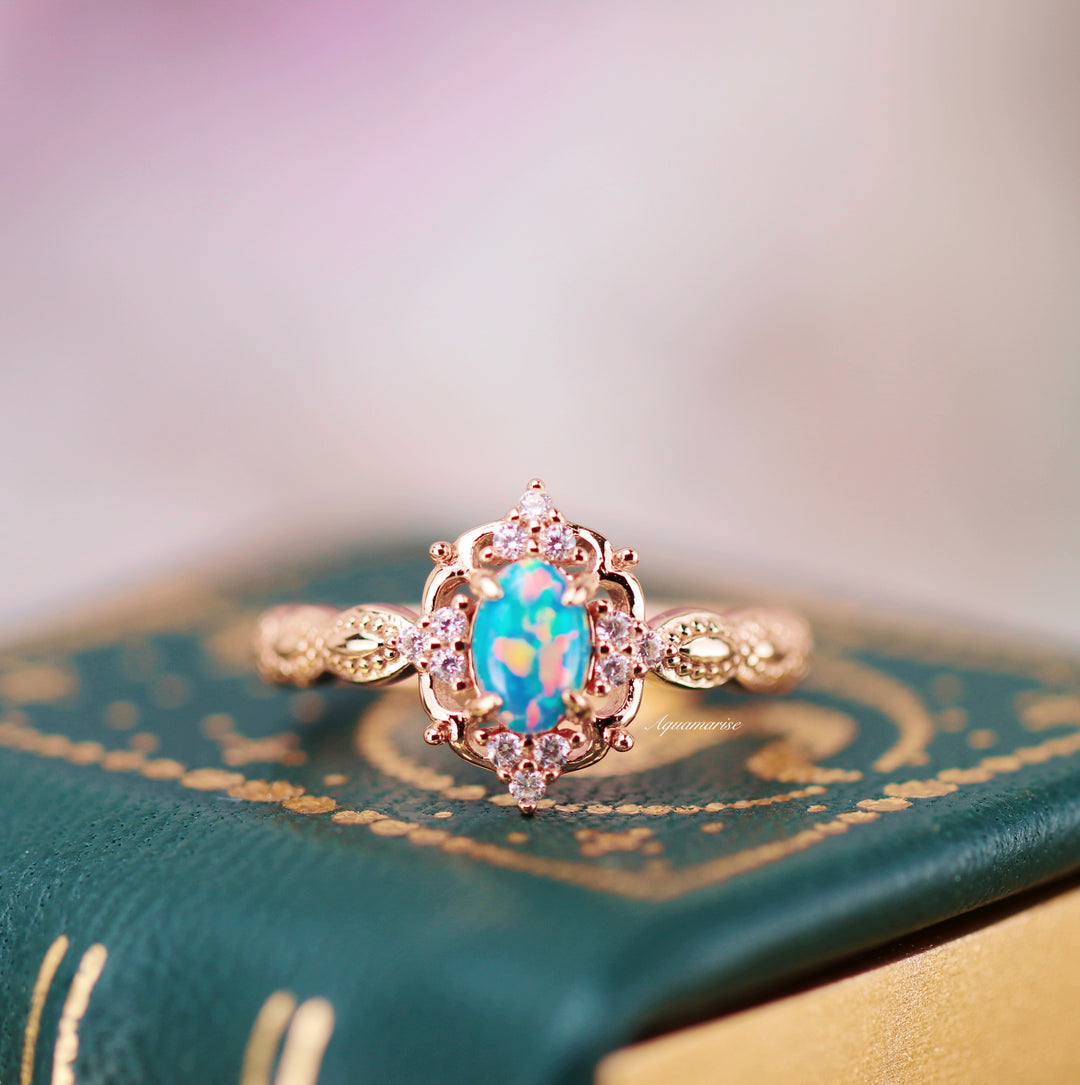 Blue Fire Opal & Guitar String Couples Ring