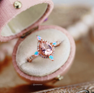 Teardrop Morganite & Fire Opal Ring in 14K Rose Gold Vermeil