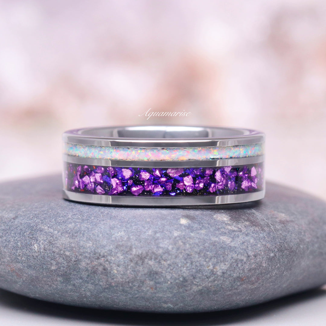 Amethyst & Galaxy Fire Opal Couples Ring