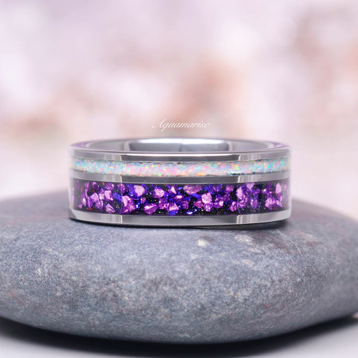 Amethyst & Galaxy Fire Opal Couples Ring