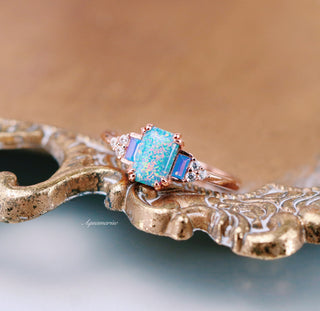 Light Blue Fire Opal & Opalescent Sapphire Couples Ring Set