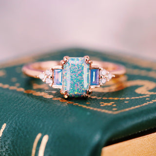 Light Blue Fire Opal & Opalescent Sapphire Couples Ring Set