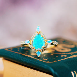 Blue Fire Opal Engagement Ring in 14K Yellow Gold Vermeil