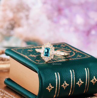 Art Deco London Blue Topaz Ring in 14K Yellow Gold Vermeil