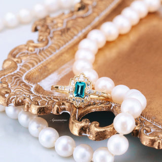 Art Deco London Blue Topaz Ring in 14K Yellow Gold Vermeil