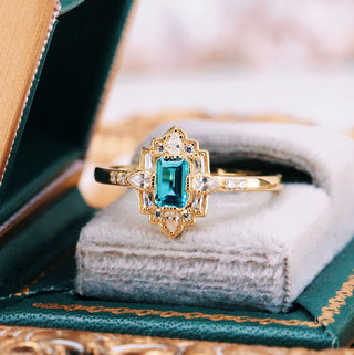 Art Deco London Blue Topaz Ring in 14K Yellow Gold Vermeil