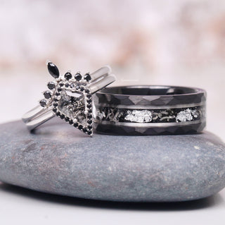 Rutilated Quartz & Meteorite Couples Ring Set