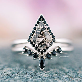Rutilated Quartz & Meteorite Couples Ring Set