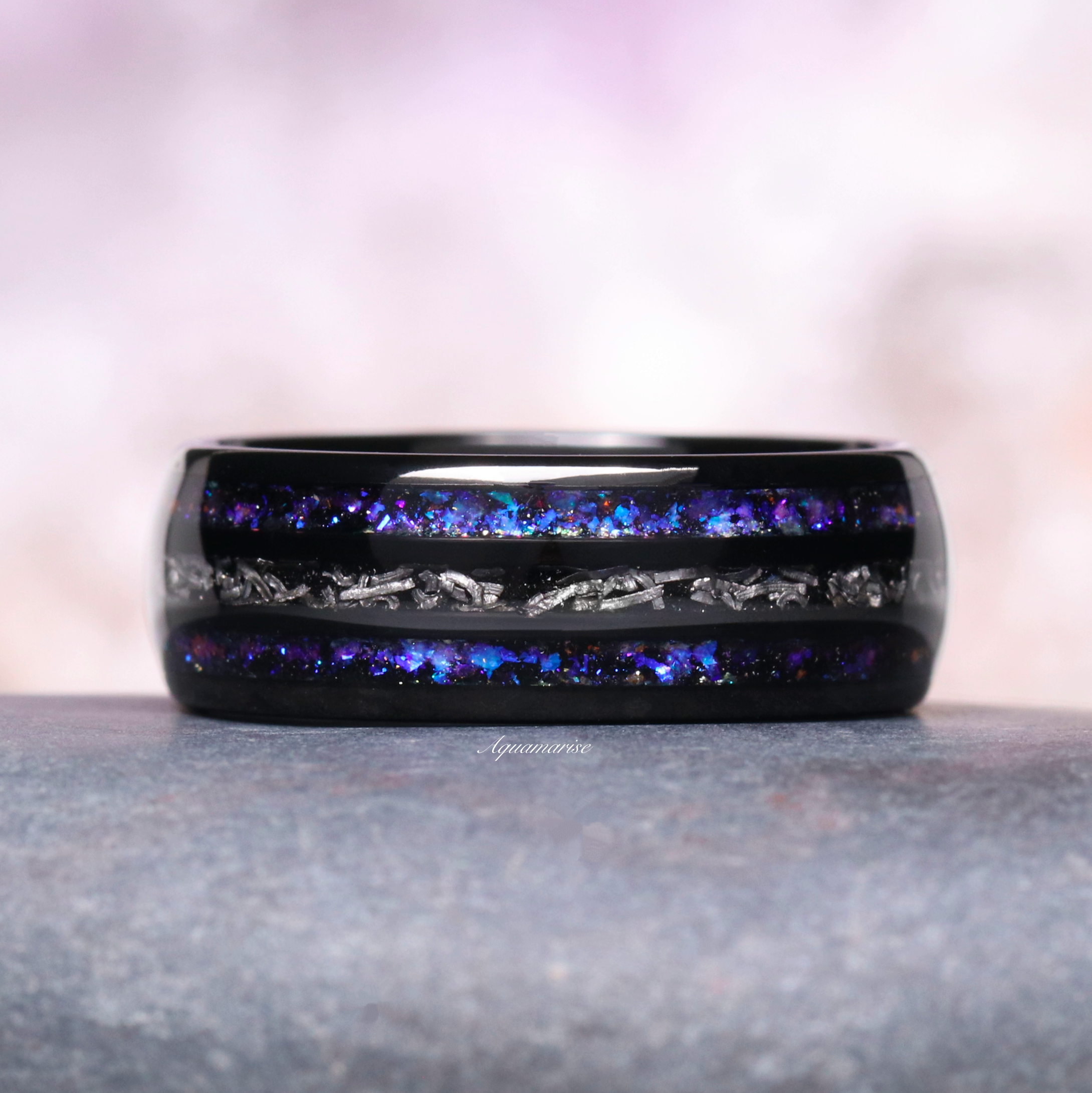 Meteorite & Sapphire Couples Ring Set | Black Tungsten – Aquamarise Meteorite & Sapphire Couples Ring Set | Black Tungsten – Aquamarise