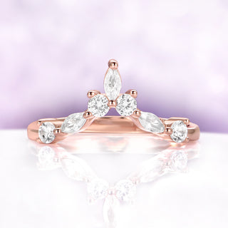 Marquise and round accent crown band in 14K Rose Gold Vermeil by Aquamarise, shown alone as the matching band to the Simulated Diamond Engagement Ring Set.