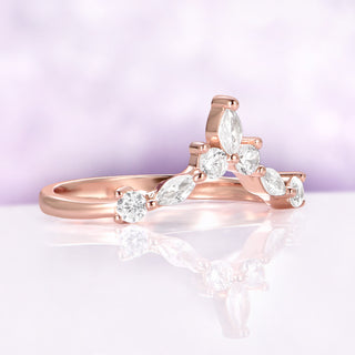 Marquise and round accent crown band in 14K Rose Gold Vermeil by Aquamarise, angled view showing the curved silhouette.