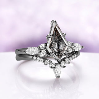 Skye Kite® Galaxy Herkimer Diamond & Meteorite Couples Ring Set showcasing a black ruthenium finish, geometric herkimer diamond center, and sparkling white accent stones by Aquamarise.
