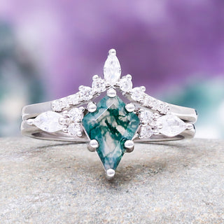 Skye Kite® Green Moss Agate Engagement Ring Set in 14K White Gold