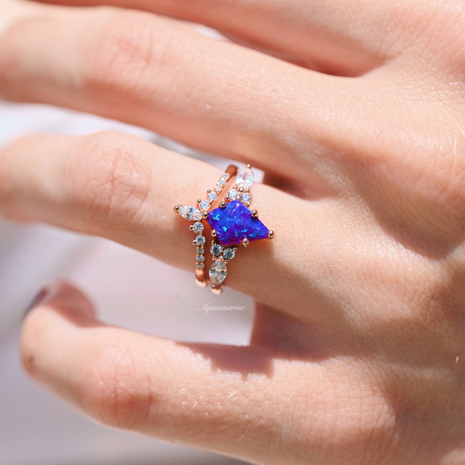 Skye Kite® Purple Fire Opal Couples Ring Set – Aquamarise