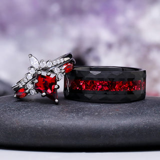 Crushed Red Garnet Men's Wedding Band in Black Tungsten Carbide (8mm)