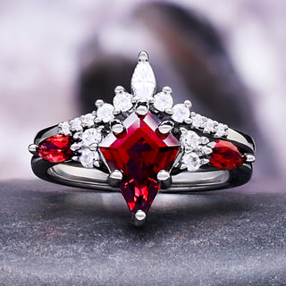 Skye Kite® Natural Red Garnet Kite Engagement Ring Set in Black Rhuthenium