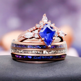 Skye Kite® Orion Nebula™ & Cornflower Sapphire Couples Ring Set