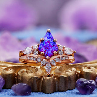 Skye Kite Purple Fire Opal Bridal Ring Set by Aquamarise