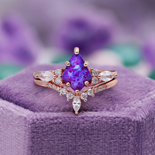 Skye Kite Purple Fire Opal Bridal Ring Set by Aquamarise, side profile view