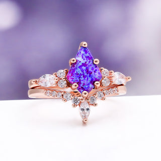Skye Kite Purple Fire Opal Bridal Ring Set by Aquamarise, top view