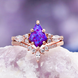 Skye Kite Purple Fire Opal Bridal Ring Set by Aquamarise, detail of the accent stones