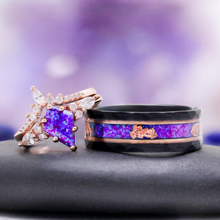 Purple Fire Opal Men's Wedding Band in Black Tungsten Carbide (8mm)