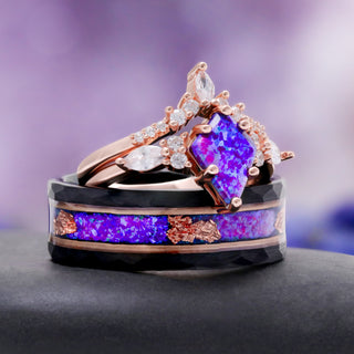 Purple Fire Opal Men's Wedding Band in Black Tungsten Carbide (8mm)