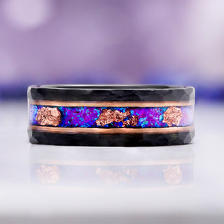 Purple Fire Opal Men's Wedding Band in Black Tungsten Carbide (8mm)