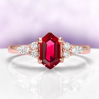 Sonnet Hexagon Ruby Engagement Ring in 14K Rose Gold Vermeil