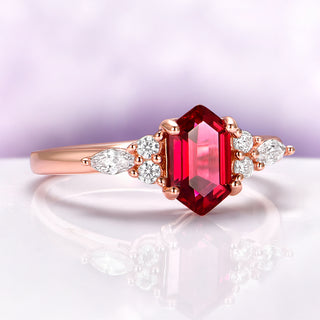 Sonnet Hexagon Ruby Engagement Ring in 14K Rose Gold Vermeil