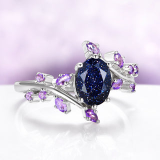 Starry Night™ Galaxy Engagement Ring – Blue Sandstone & Amethyst Ring – Celestial Space Inspired Ring