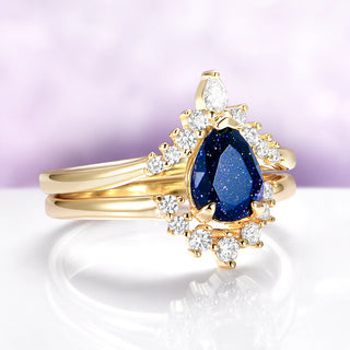Starry Night Engagement Ring Set in 14K Solid Yellow Gold