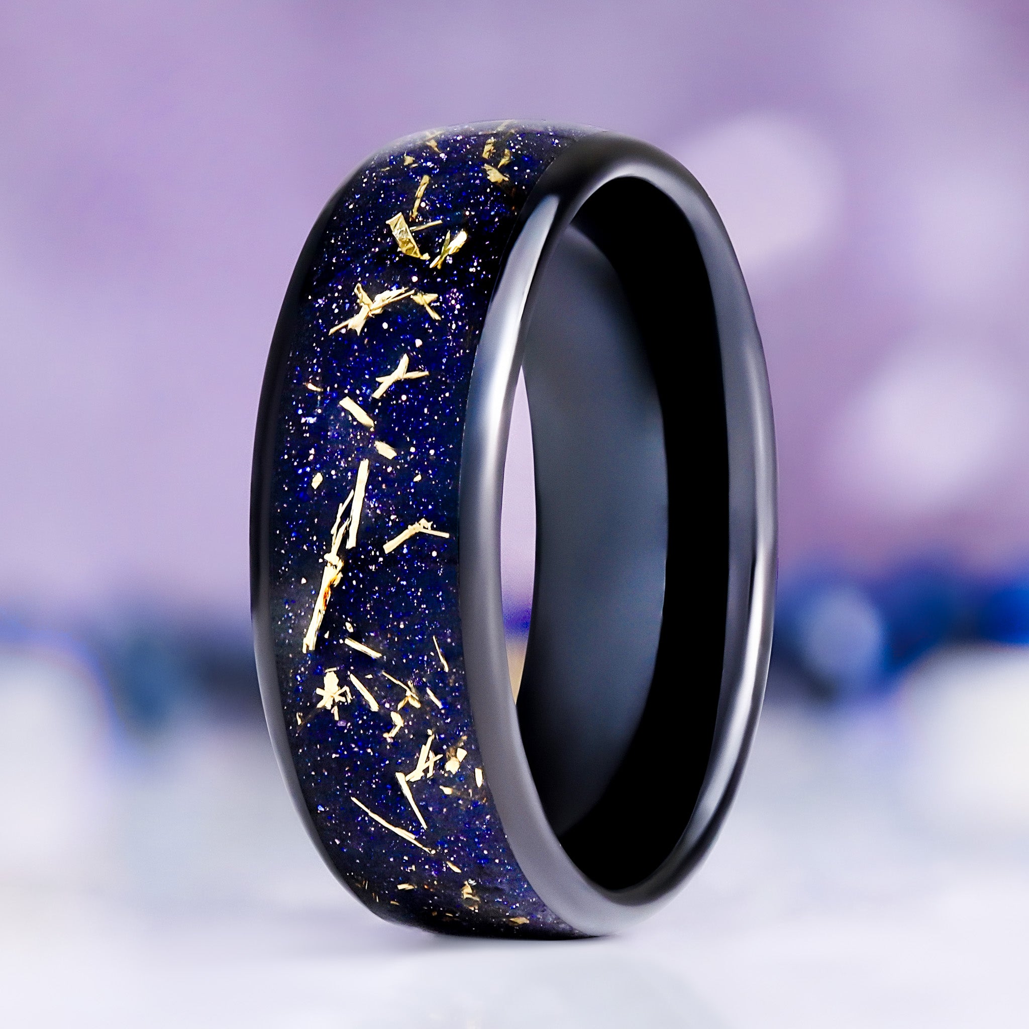 Stardust Starry Night® Ring | Gold & Black Tungsten 8mm – Aquamarise