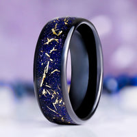 Starry Night Stardust Men's Wedding Band in Black Tungsten Carbide, 8mm, by Aquamarise, side profile view