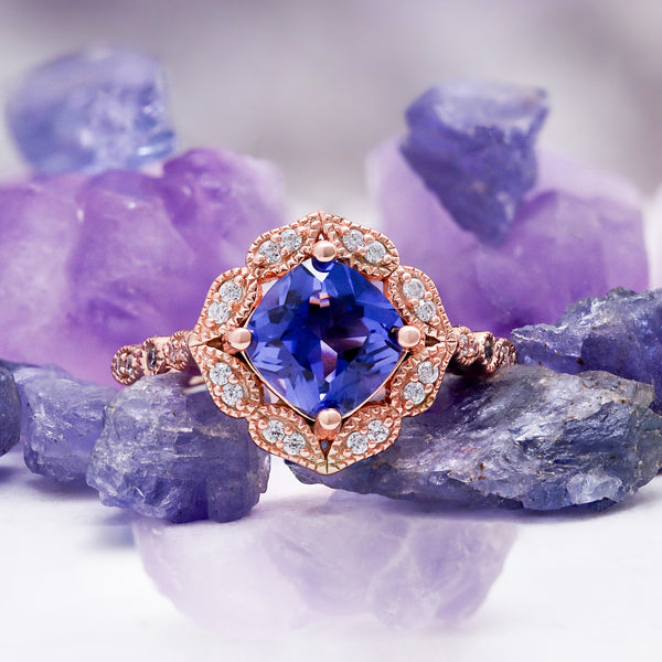 Tanzanite ring in 14K rose gold vermeil with sparkling accents