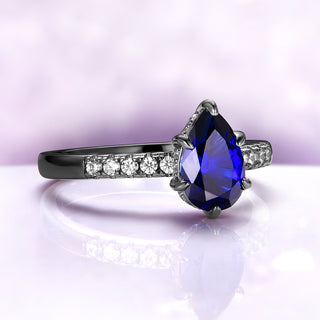 Teardrop Blue Sapphire Engagement Ring in Black Ruthenium (Hidden Halo)