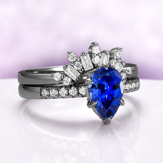 Teardrop Blue Sapphire Engagement Ring in Black Ruthenium (Hidden Halo)