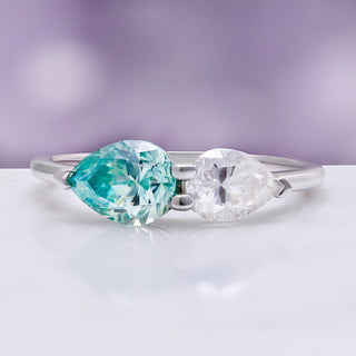 Toi Et Moi Blue Moissanite Two Stone Engagement Ring by Aquamarise