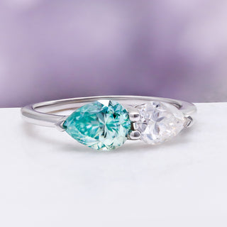 Toi Et Moi Blue Moissanite Two Stone Engagement Ring by Aquamarise, side profile view