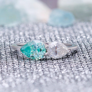 Toi Et Moi Blue Moissanite Two Stone Engagement Ring by Aquamarise, angled view