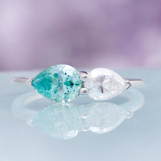 Toi Et Moi Blue Moissanite Two Stone Engagement Ring by Aquamarise, top view
